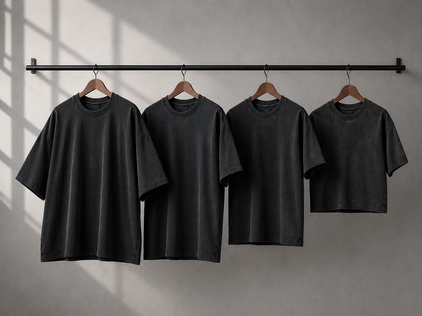 Three streetwear T-shirt silhouettes on hangers
