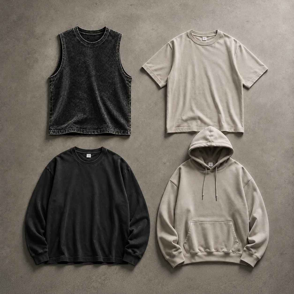 Custom streetwear collections showcasing different print areas and styles